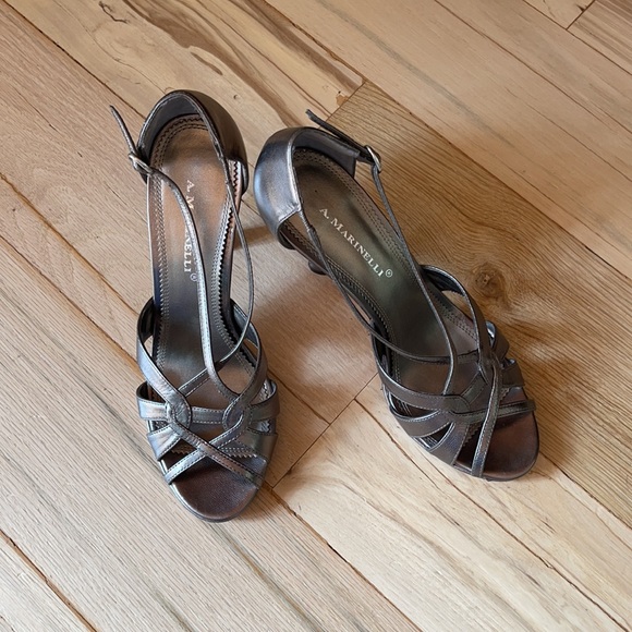 A. Marinelli Pewter Silver Strappy Heels Sz 7.5 - Picture 5 of 14